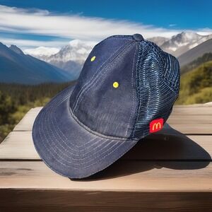 McDonald's Fast Food Logo Ball Cap Hat Snapback Adjustable Mesh Blue Denim